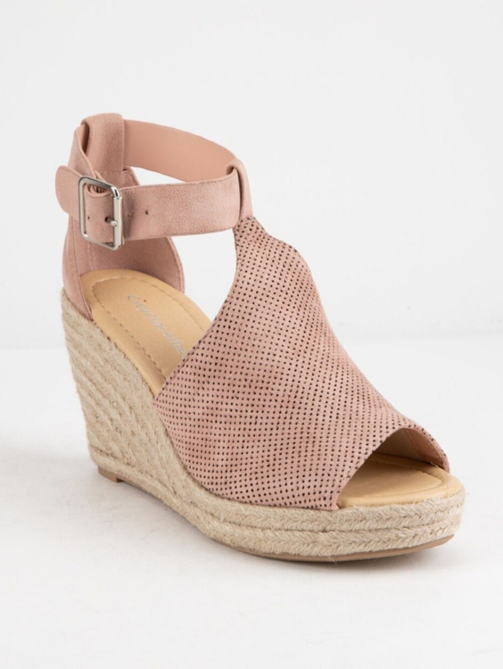 🛍 Cityclassified Faux Suede Mauve Perforated Espadrille 4" Wedge Sandals Size 7